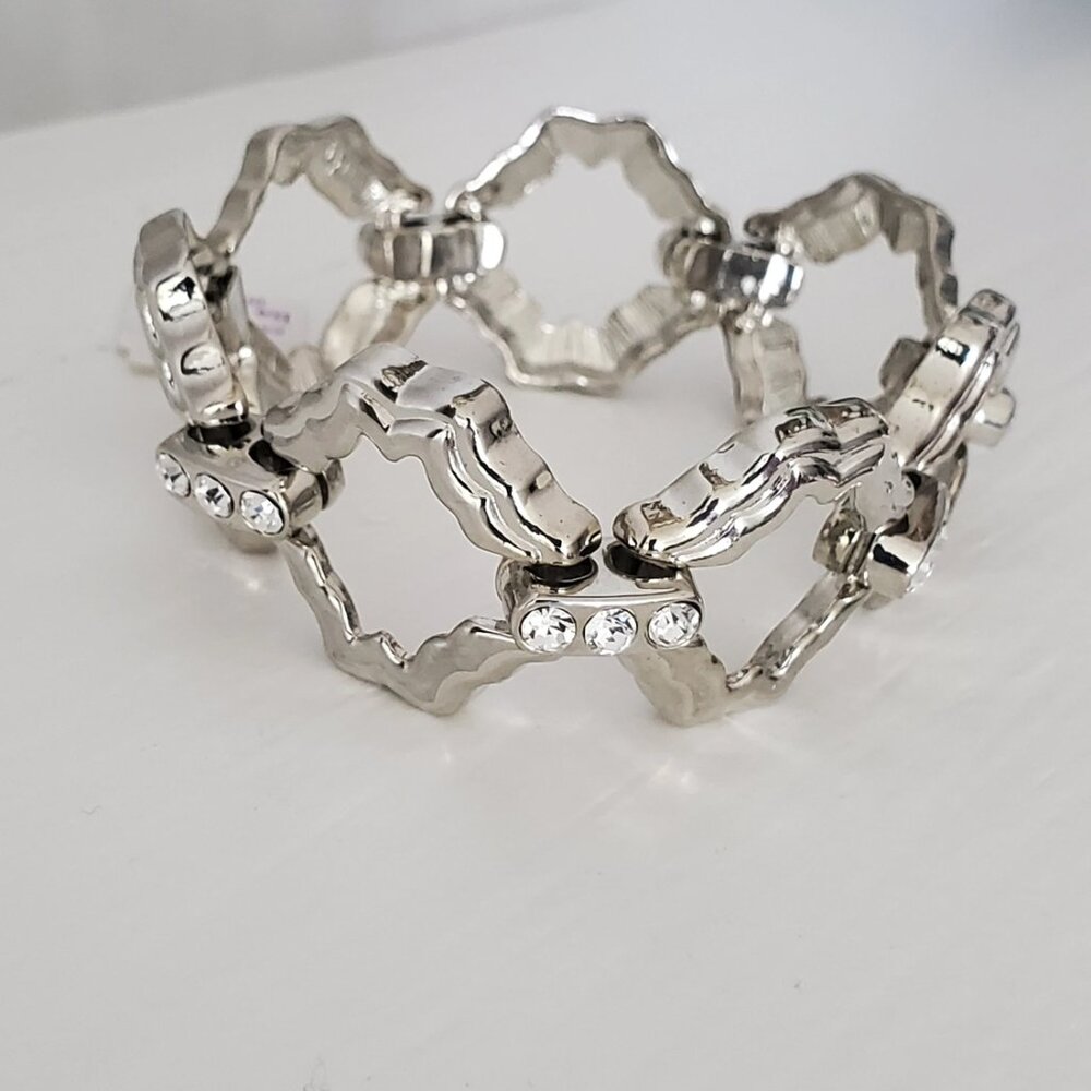 Signed Lia Sophia Silver-tone and Clear Rhinestone Link Bracelet